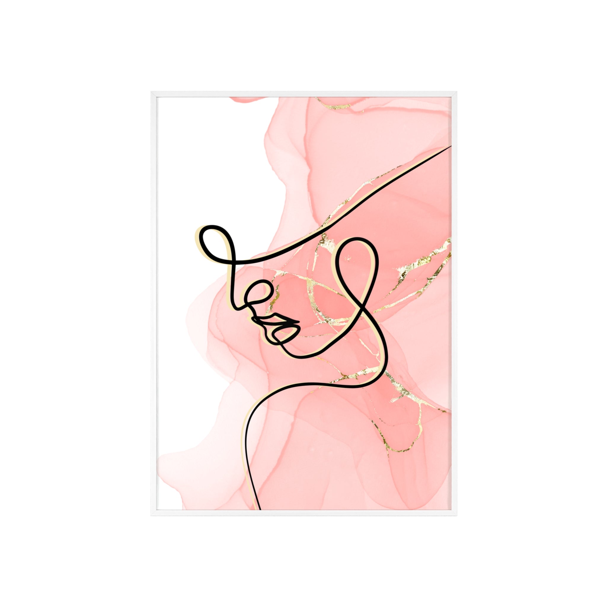 Blush Harmony: Elegante abstrakte Kunstposter in Rosa und Gold mit Holzrahmen