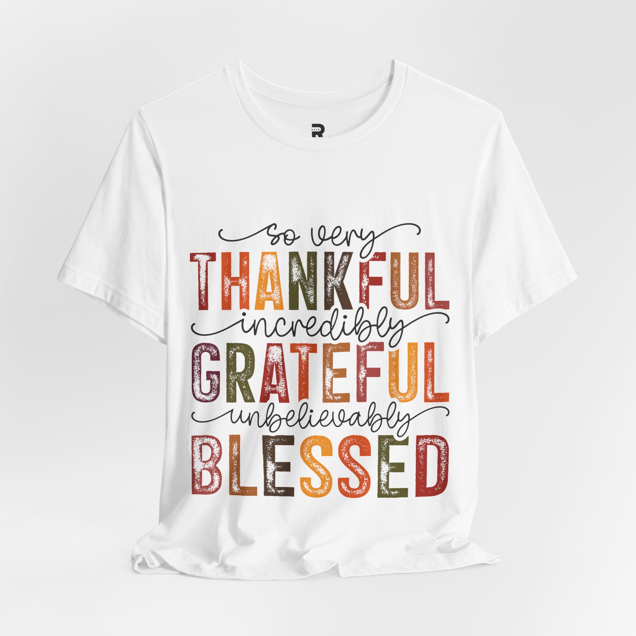 Dankbar, dankbar, gesegnet" Lebendiges T-Shirt mit Herbstmotiv 