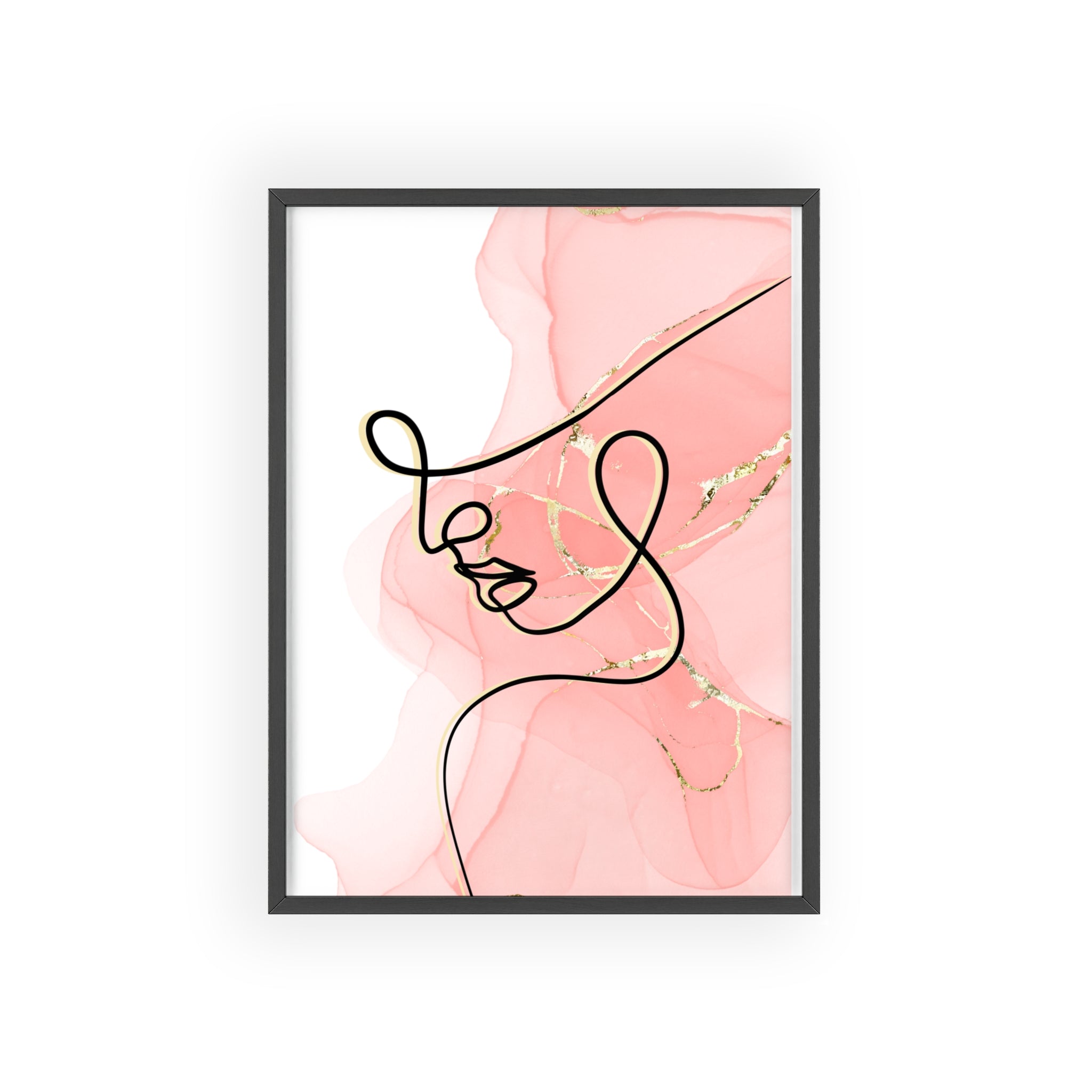 Blush Harmony: Elegante abstrakte Kunstposter in Rosa und Gold mit Holzrahmen
